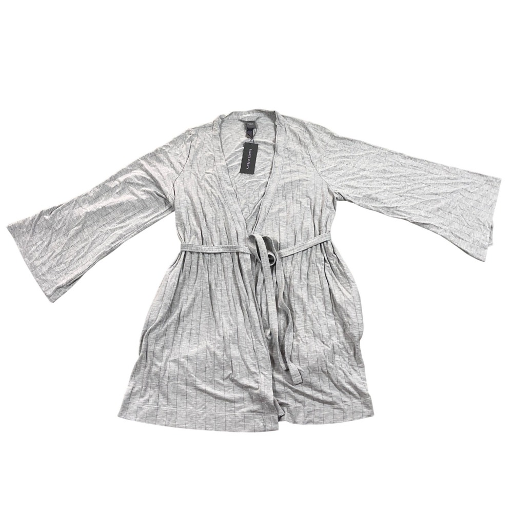 Savage X Fenty Gray Ribbed Robe Loungewear Kimono Sleeve Belted XL/1X NEW